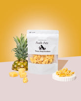 Freeze-dried pineapple chunks for pets – tropical, sweet fruit treat in resealable packaging by Pookie Pets